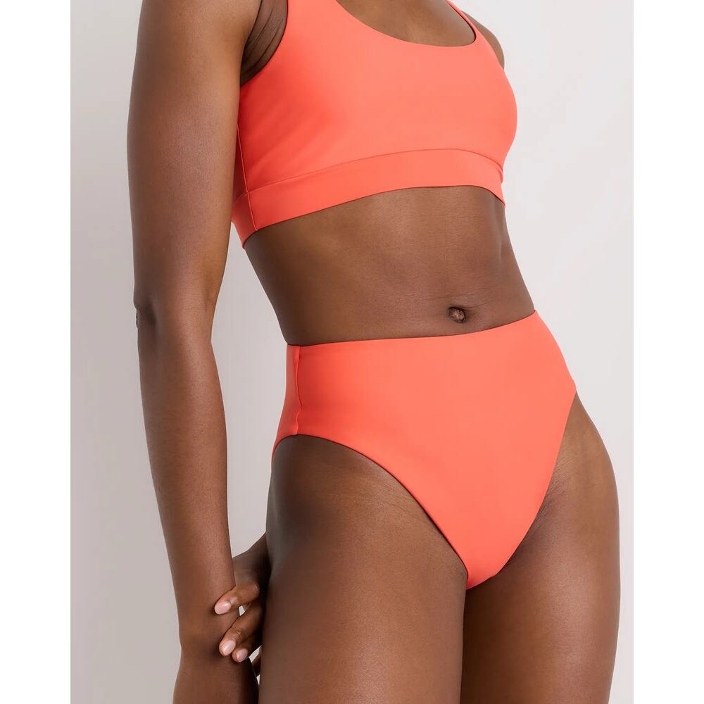 Quince Italian High-Rise High-Leg Bikini Bottom in Sunset Orange Size Large - Picture 2 of 9